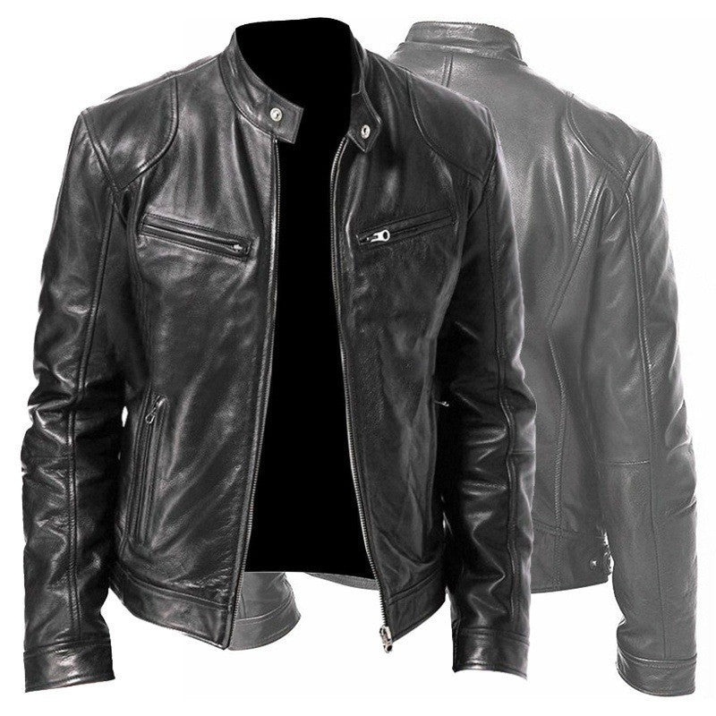Men's Zip-up Cardigan PU Leather Jacket