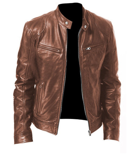 Men's Zip-up Cardigan PU Leather Jacket